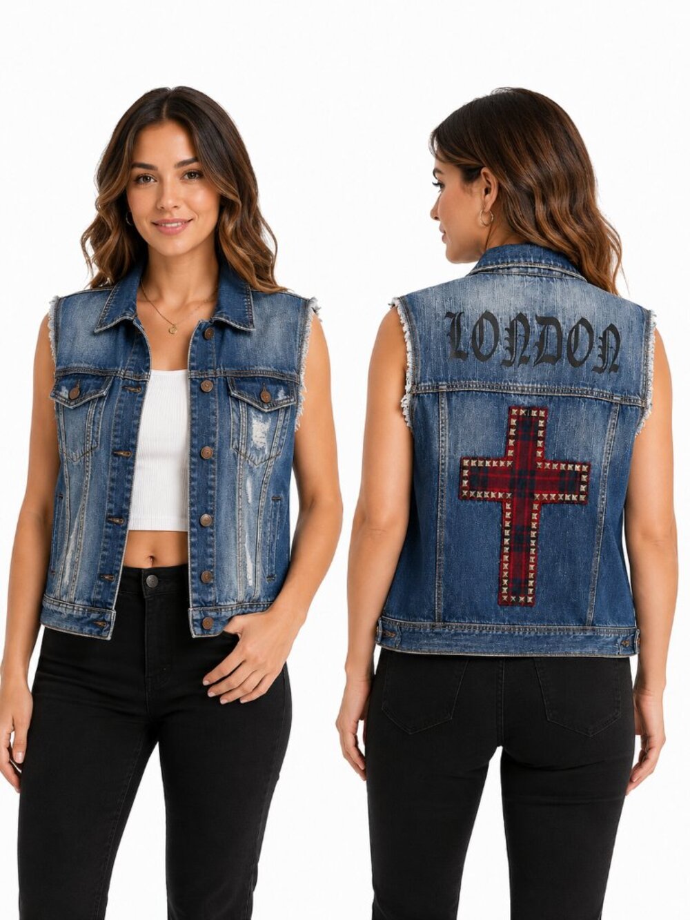 Forever 21 Distressed London Studded Denim Vest